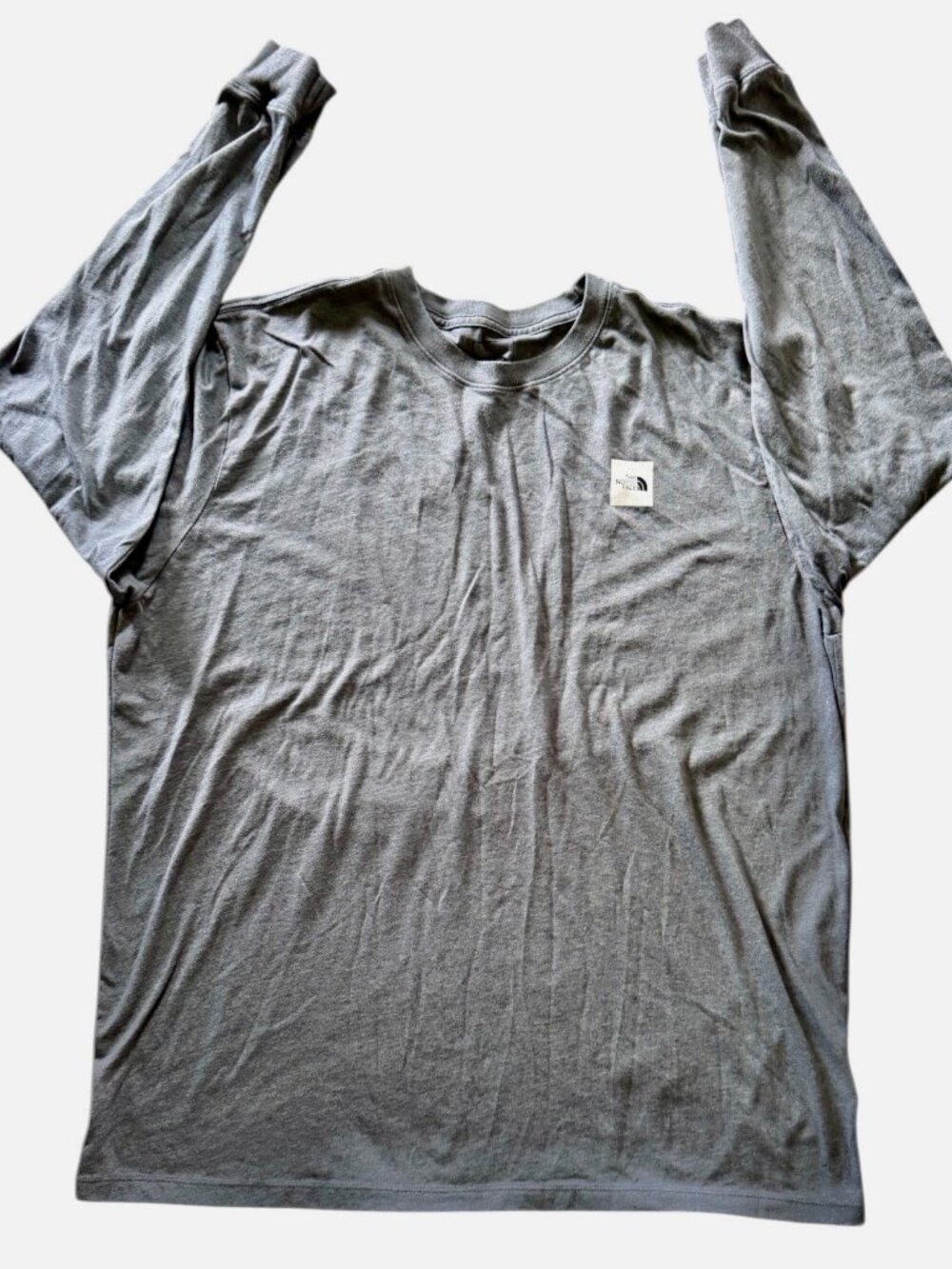The North Face Long Sleeve T Shirt Mens XL Grey Excellent Logo Patch Heathered